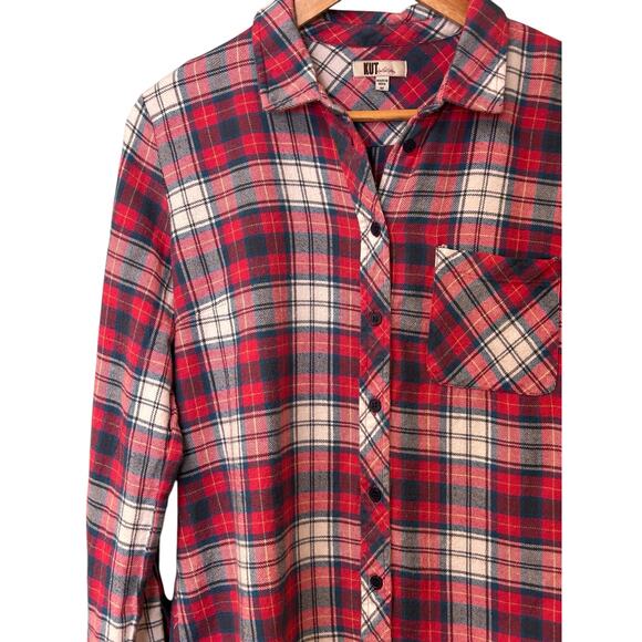 Kut From Kloth Flannel Shirt Plaid Womens Button Up Medium Long Sleeve - Picture 2 of 7